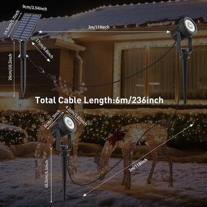 T-SUNUS Christmas Solar Spot Lights Outdoor White 6000K IP65 Waterproof 2-in-1 Landscape Spotlights, 9.8ft Cable Separate Panel Auto Dusk to Dawn for Flag Yard Garden Driveway Pathway Garage Halloween