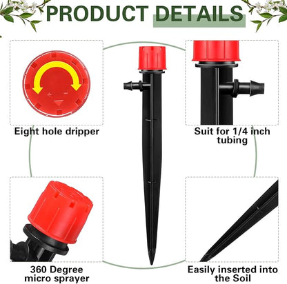 SiliFine 120 Pcs Drip Irrigation Emitters for 1/4'' Drip Irrigation Tubing 60 Irrigation Emitters Sprayer 60 Adjustable 360 Degree Water Flow Drippers for Patio Lawn Garden Watering