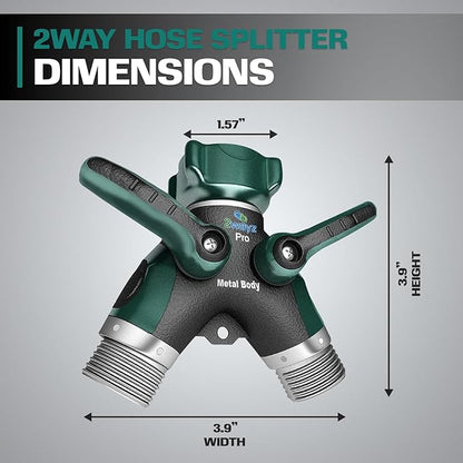 2WAYZ Hose Splitter 2 Way Heavy Duty Outdoor Faucet and Garden Connector - Water Spigot Splitter - Durable All-Metal Y Adapter with Shut-Off Valve - 4 x 4 x 1.5 Inches