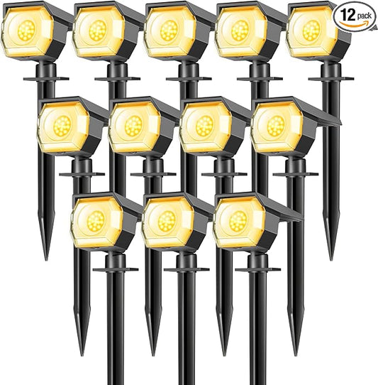 Peasur 12 Pack Solar Spot Lights Outdoor, Solar Spotlights Outdoor Waterproof 2-in-1 Auto On/Off Landscape Lighting for Outside Yard Wall Garden Pathway(Warm White)