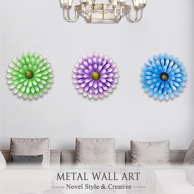 AHYS Metal Flowers Wall Decor Indoor Outdoor Metal Wall Art for Farmhouse Home Living Room Bedroom Bathroom Garden Decor – Blue
