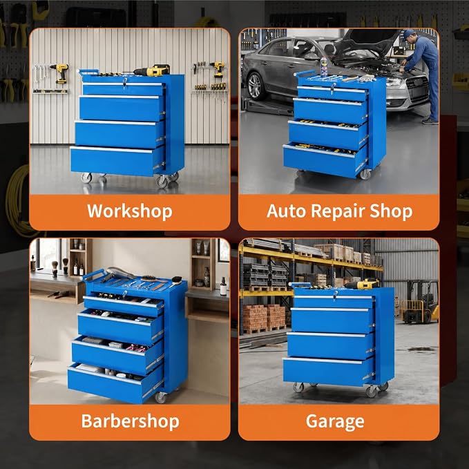 IDEALHOUSE Rolling Tool Chest, 5 Drawers Tool Storage Cabinet, Toolbox with Wheels, Portable Tool Cabinet Organizer with Locking System & Drawer Liners, Tool Storage Cart for Garage, Workshop, Blue