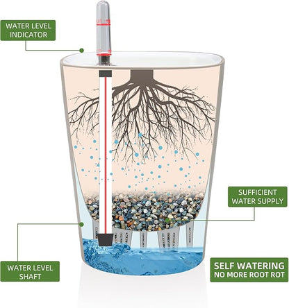Dexceder 6x7 Self Watering Planter (Taupe) | High Gloss Table Flower Plant Pot with Water Level Indicator Indoor Outdoor