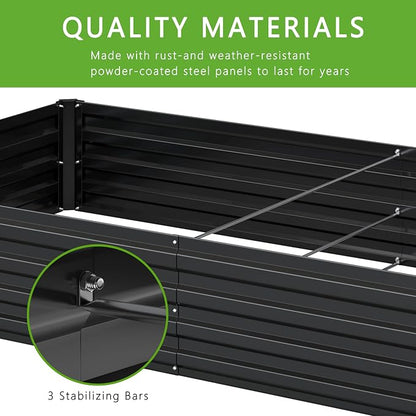 DIIYIV 12x4x1FT Galvanized Raised Garden Bed Kit,Vegetable Boxes-Rectangle Metal Flower Box,Large Planter Raised Beds Outdoor Garden for Planting,Fruit,Herb-Black