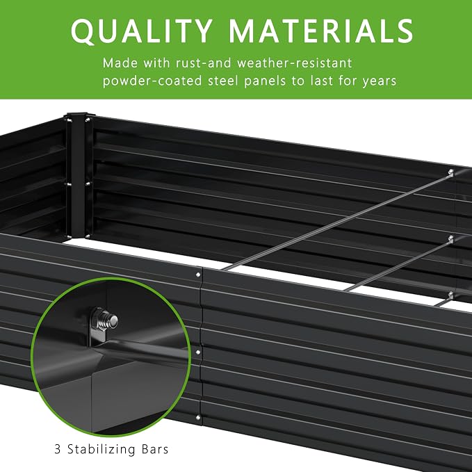 DIIYIV 2PCS 8x4x1FT Galvanized Raised Garden Bed Kit,Vegetable Boxes-Rectangle Metal Flower Box,Large Planter Raised Beds Outdoor Garden for Planting,Fruit,Herb-Black