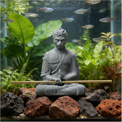 livelyfish Aquarium Sun Wukong Statue Monkey Kings Buddha Statues Zen Sandstone Figurines for Fish Tank Garden Aquarium Decor (Grey)