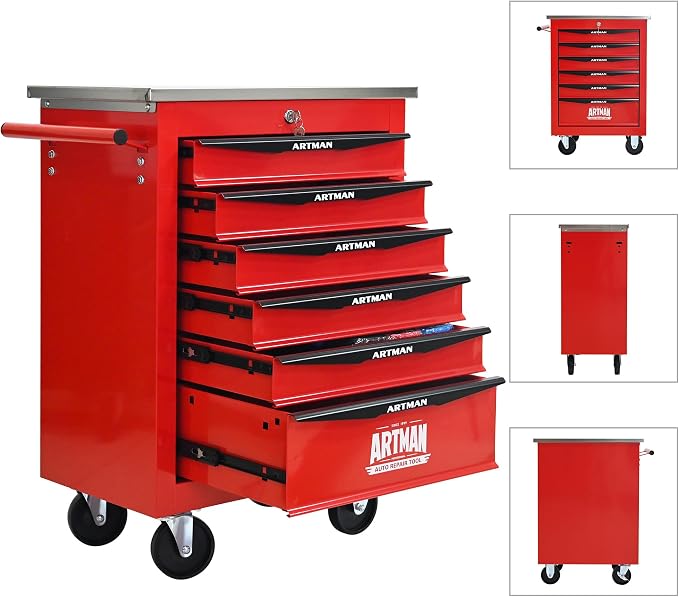 KEIKI 6 Drawers Tool Cart on Wheels,Multifunctional Rolling Tool Chest Tool Storage,Drawers Rolling Tool Trolley Organizer Tool Case for Garage, Warehouse, Workshop, Repair Shop (Red)