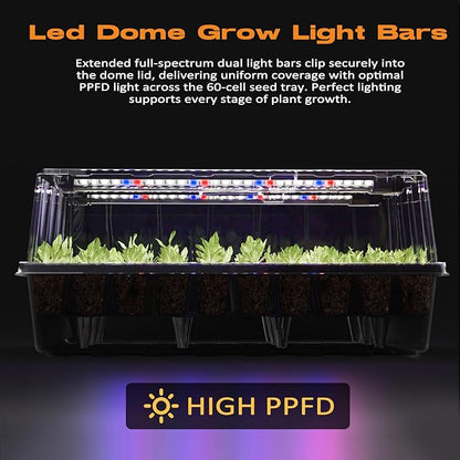 Patigrow 120-Cell Self-Watering Seed Starter Tray with Grow Light, Seed Starter Kit with 4.07” Humidity Dome, Indoor Seedling Starter Tray, Seed Starting Trays for Plant Germination, Seeds Growing