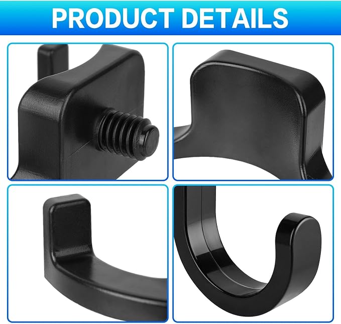 12 PCS ABS Storage Shed Tool Hooks, Black J-Shape and U-Shape Wall Mount Hooks for Organizing Garden Tools Like Shovels and Rakes in Sheds & Garages