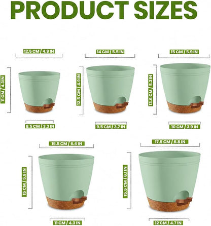 Utopia Home Self Watering Pots for Indoor Plants, Planters for Indoor Plants, Multi-Size Flowerpot, Set of 5 Plant Pots with Drainage & Reservoir, 6.8"/6.4"/5.9"/5.5"/4.9" (Olive Green)