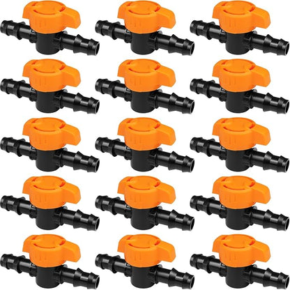 1/2 Inch Drip Irrigation Barbed Valve, 15 Pcs Barbed Switch Valves Drip Line Parts for 1/2" Drip Tubing (.570-.620" ID), 1/2 in. in-line Barbed Shut Off On Valve for Garden Irrigation System