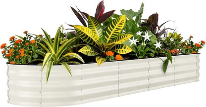 GarveeTech Oval Raised Garden Bed 8x2x1.5 ft - 0.6mm Thick Metal Raised Bed, Rust & Corrosion Resistant, Open Bottom for Drainage, Anti-Cut Strip Included, for Vegetables Flowers Planting, Beige
