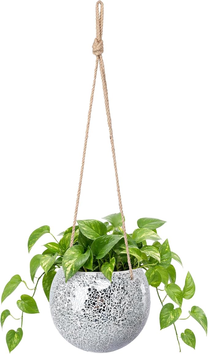 Hanging Planter Mosaic Garden Pot Small Flower Pot for Indoor Plant Disco Ball Hanging Planter with Drainage Sliver
