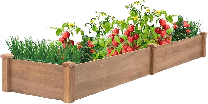 ketive Raised Garden Bed Without Legs 8x2Ft ft Large Elevated Wood Planter Box for Vegetables, Flowers, Herbs, and Succulents（Brown）