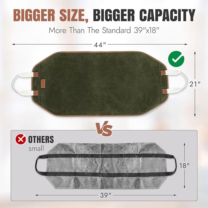 INNO STAGE Firewood Carrier - Enlarge Waxed Canvas Wood Carrier for Firewood, Heavy Duty Log Carrier Bag As Wood Stove Accessories (44" L x 21" W-Green)
