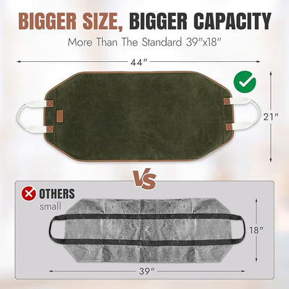 INNO STAGE Firewood Carrier - Enlarge Waxed Canvas Wood Carrier for Firewood, Heavy Duty Log Carrier Bag As Wood Stove Accessories (44" L x 21" W-Green)