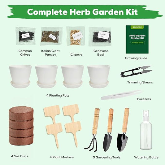 Indoor Herb Garden Starter Kit - Mothers Day Gifts - 4 Non GMO, Heirloom Culinary Herb Seeds, Unique Gardening Gift for Women, Mom, Her, Birthday, Housewarming, Plant Lovers