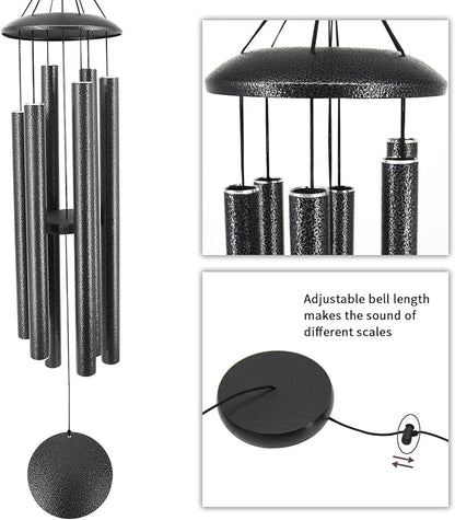 ASTARIN Wind Chimes Outdoor Deep Tone,45-Inch Memorial Wind Chimes Large with 6 Heavy Tubes,Unique Windchimes Outdoor for Garden Hanging Decor,Sympathy Gifts,Black Grey