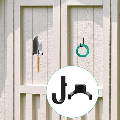 20 Pcs Storage Shed Tool Hooks Tool Hanger Compatible with Suncast Shed Accessories for Hanging Storage Shelves Organizer Accessories Parts Replacement Screws Brackets (J Shape/u Shape,Black)