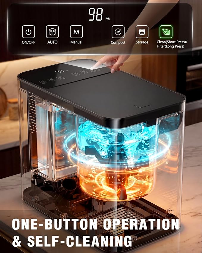 Growell Electric Composter for Kitchen, ETL Listed, 3.2L (108 Oz) Countertop Compost Bin with Strong Brushless Motor(2X Longer Lifespan), Quiet & Odorless, Indoor Composter with LED Display, EC04