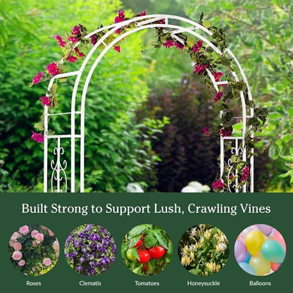 Plow & Hearth Arch Metal Outdoor Garden Arbor Montebello White, 7 Feet Tall, Iron Trellis Lattice for Climbing Plants, Wedding Arch, Outdoor Patio Décor