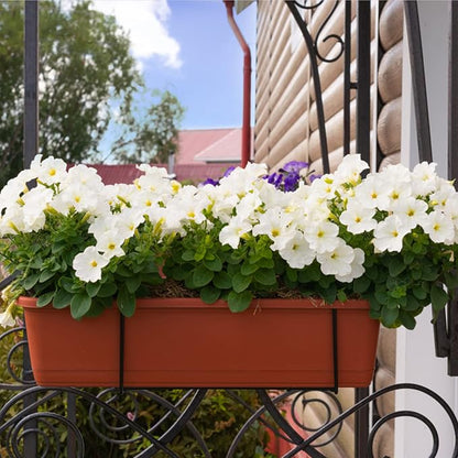 HOXHA Window Box Planter, 6 Pack 17inch Plastic Vegetable Flower Planter Boxes with Tray, Indoor Outdoor Flower Pots for Windowsill, Patio, Porch, Garden Balcony, Brick Red