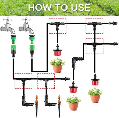 70 Pack Barbed Tee Fittings, 1/4" Drip Tubing, Black, Plastic, Irrigation Fitting, HOSE PIPE FITTING, Barb Tee, 1/4 inch