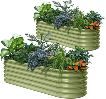 2-Pack Galvanized Raised Garden Bed 6x2x1.5 ft, 17" Tall Metal Planter Boxes Outdoor for Vegetable, Above Ground Raised Bed Kit for Gardening, Durable Zn-Al-Mg Coated Flower Bed - Moss Green