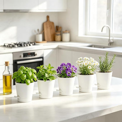 5 Pack 5 Inch African Violet Pots Self Watering, Self-Watering Planters with Drainage Holes & Reservoir, White Plastic Pots for Indoor Outdoor Plants, Succulents & Flowers