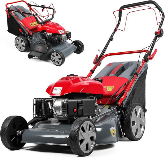 Lawn Mower Gas Powered, Gas Mower with 60l Grass Bag Big Wheels, 173cc Gas Engine 3 in 1 Mulching, Bagging & Side Discharge Self Propelled Walk-Behind Push Mower for Hills 2800RPM (Upgraded 02)