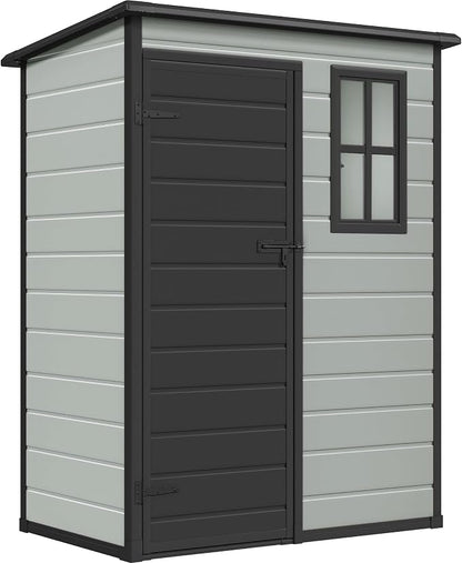 DWVO 5x3 FT Outdoor Storage Shed with Reinforced Floor, All-Weather Resin Storage Shed with Lockable Door & Window, Waterproof Plastic Tool Shed for Garden, Backyard, Patio, Lawn,Blue-Gray+Black