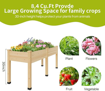 Wood Raised Garden Bed, 72x24x30in Elevated Wooden Planter Box with Legs Standing Growing Bed for Backyard, Patio, Balcony with Bed Liner, 200 Pound Capacity