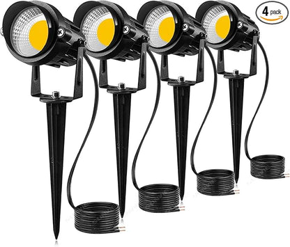 SUNVIE 12W LED Landscape Lighting Low Voltage (AC/DC 12V) Waterproof Garden Pathway Lights Super Warm White (900LM) Walls Trees Flags Outdoor Spotlights with Spike Stand (4 Pack) | 12-24V 3000K Waterproof 900LM Yard Pathway Garden Lights Wired Wall Tre...