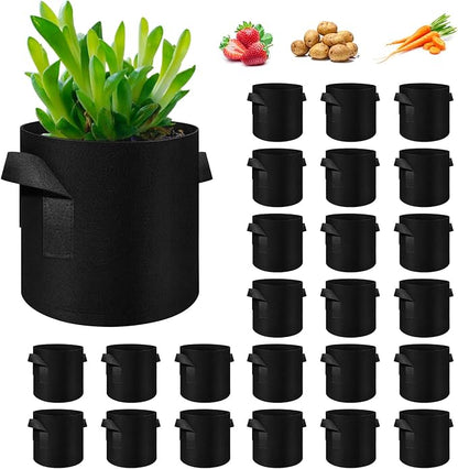 24 Pack Plant Grow Bags, Thickened Nonwoven Fabric Pots with Handles, Vegetable Planter Bags Containers, Cloth Planters for Garden Vegetable/Flower/Plant/Fruits Outdoor (Black) (Black, 15 Gallon)