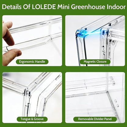 Clear Mini Greenhouse Indoor, Small Stackable Tabletop Portable Green House with Magnetic Door for Plant Seed Germination, Home Gardening Display,etc. (14.2x8.7x10.6in, 1 Pack)
