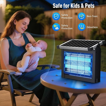 Solar Bug Zapper Outdoor Waterproof, Mosquito Zapper USB-C Rechargeable Solar Bug Zapper Outdoor, 4500V Electric Bug Zapper, Mosquito Trap Fly Zapper Killer for Patio Garden Backyard Camping Garage