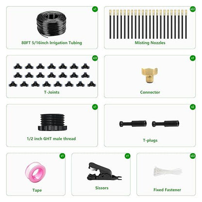 80FT Drip Irrigation System for Garden – Automatic Watering Kit with Solid Brass Metal Connectors, 360° Bendable Tubing &22 Adjustable Nozzles for Greenhouse, Lawn, Yard & Plants