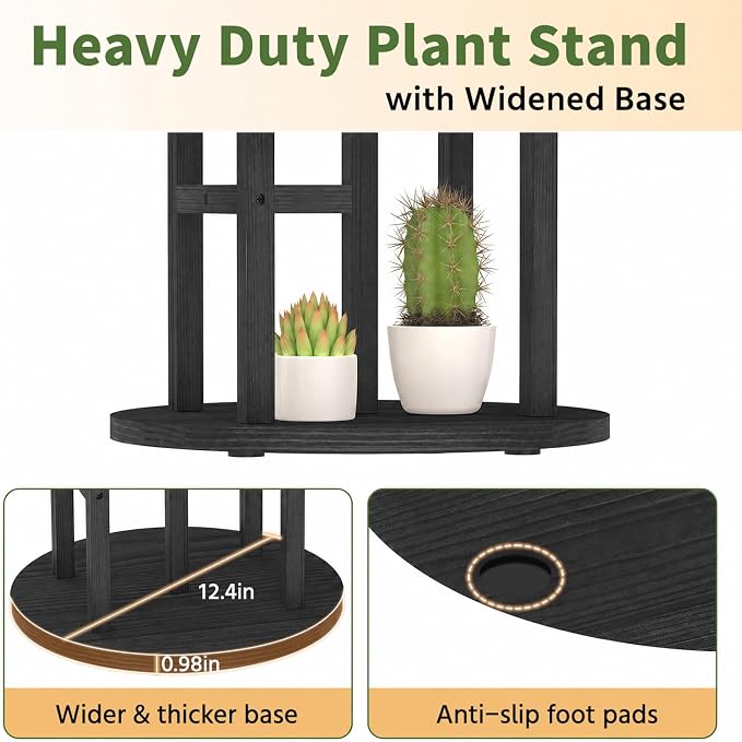 LASZOLA 5 Tiered Wood Plant Stand Indoor Corner, Flower Holder Rack Tall for Multiple Plants, Rustic Planter Shelf Display for Patio Garden Balcony Living Room， Black