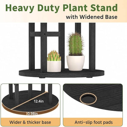 LASZOLA 5 Tiered Wood Plant Stand Indoor Corner, Flower Holder Rack Tall for Multiple Plants, Rustic Planter Shelf Display for Patio Garden Balcony Living Room， Black
