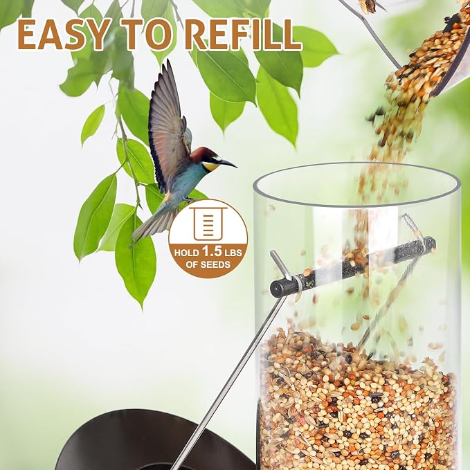 FEED GARDEN Metal Bird Feeder - 6 Port Tube Feeder for Outdoors, Heavy Duty Squirrel Proof with Metal Lid, Easy Fill & Clean, Weather Resistant Copper Finish, 13 Inch