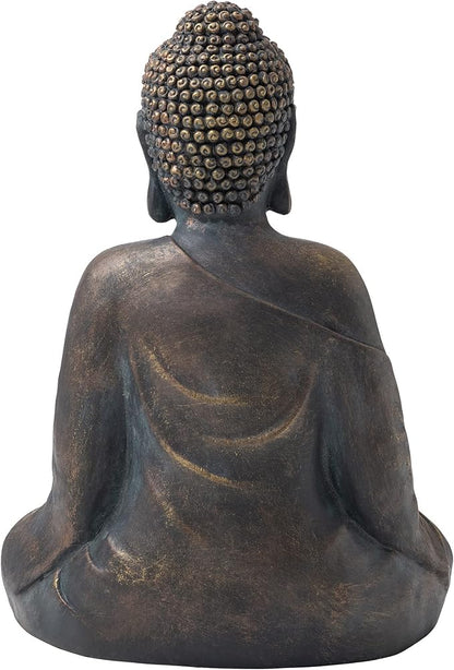 Glitzhome 19-inch Zen Meditation Buddha Garden Statue, Bronze Indoor and Outdoor Sculpture, Hand-Finished MGO & Fiberglass Decor for Home Patio Yard