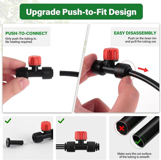 Kalolary 30Pcs Push-to-Fit Drip Irrigation Emitters for 1/4 inch Tubing, Adjustable Drip Emitter Sprayer with 8 Holes Irrigation Dripper Sprinklers with 6PCS End Plugs for Irrigation System(Red)