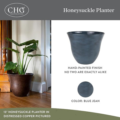 Honeysuckle Resin Planters - Lightweight Indoor & Outdoor Plant Pots - UV-Resistant Plastic Flower Pots - Pot Planters for Flowers & Herbs (13", Blue Jean) | Hand-Painted Finish Plant Pots, Lightweight Indoor Outdoor Planter, UV-Resistant, Great for Pa...