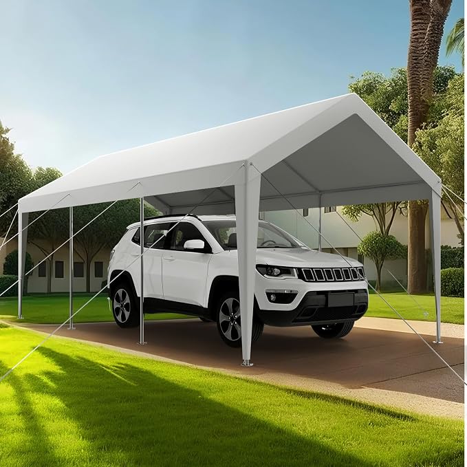 VEVOR Carport, 10 x 20 FT Outdoor Car Canopy, Potable Carport, Heavy Duty Galvanized Cars Shelter, UV-Resistant & Water-Resistant, All-Season Protection, Storage Shed for Car Boat Motorcycle White