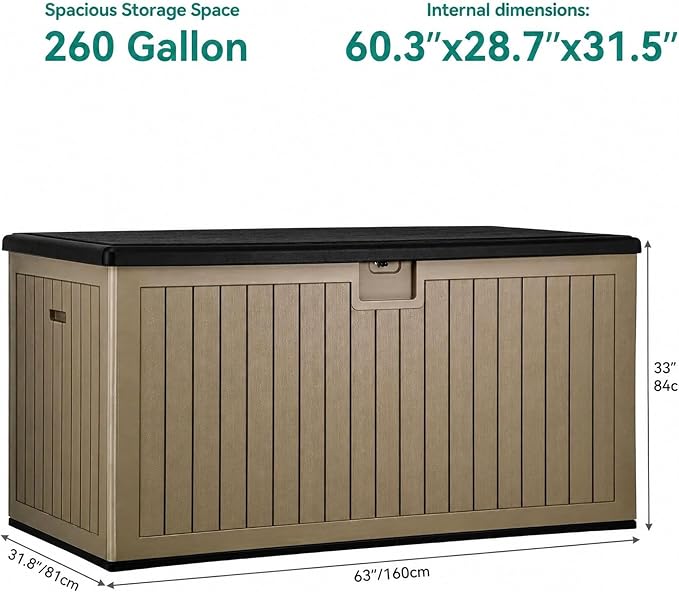 YITAHOME XXL 260 Gallon Large Deck Box | Outdoor Storage for Patio Furniture Cushions,Garden Tools and Pool Equipment with Flexible Divider,Waterproof,Lockable