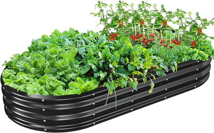 TBMLC Oval Galvanized Planter Box, Metal Raised Garden Bed - 0.8MM Thick- Ideal for Outdoor Gardening and Planting of Vegetables Flowers Fruits Succulent Plants and Others (Black, 6X3X1 FT)