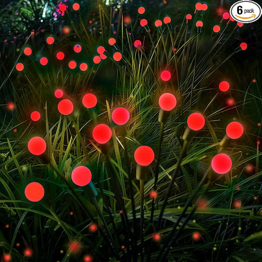 6 Pack Solar Firefly Lights Outdoor Swaying Garden Decorations 48LED Red | 2 Lighting Mode, Auto On/Off, Sway with Wind, Waterproof Solar lights Outdoor for Flower Bed Patio Pathway Courtyard Decor