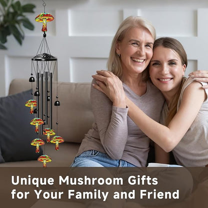 Mushroom Wind Chimes for Outside, Mushroom Gifts for Women/Men/Mother/Father, Metal Windchimes for Birthday/Christmas/Thanksgiving, Panda Decor for Patio, Garden,Yard, Home