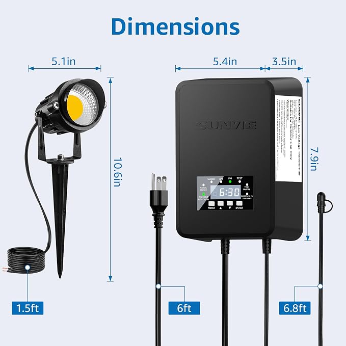 SUNVIE 12 Pack Low Voltage Landscape Lights with 300W Transformer 12-24V LED Landscape Lighting Kit 3000K Waterproof Aluminum Landscape Spotlights with Wire Connectors for House Yard Tree Garden