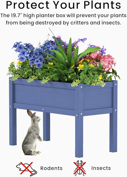Small HDPE Raised Garden Bed, Elevated Planter Box with Legs, Outdoor All-Weather Planter Raised Beds for Seeds, Herbs, Flowers, Vegetables (Navy Blue)